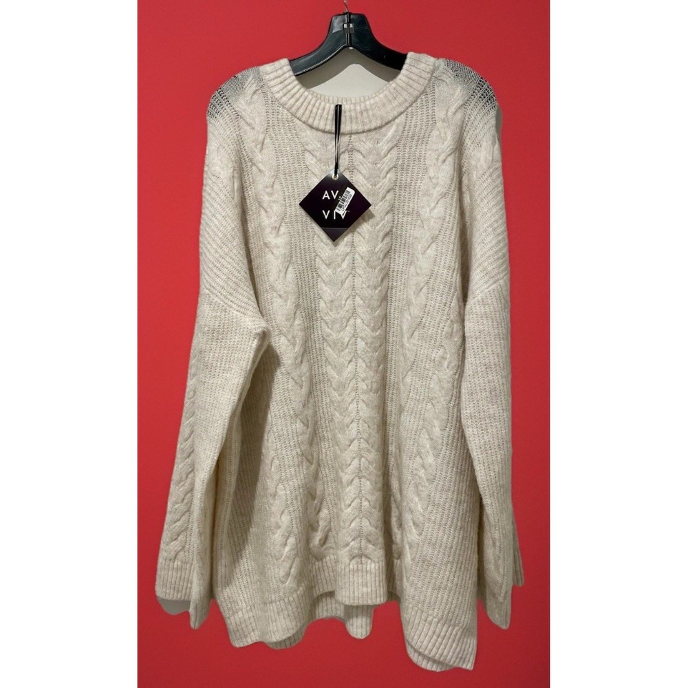 SWEATER AVA & VIV Women's 2XL Off White Cable Knit Pullover Plus Size XXL Preppy